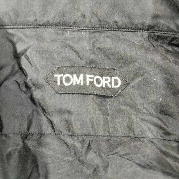 Tom Ford Mens Silk Cotton Blend Satin Button-Up Shirt Size 42 Black - Picture 5 of 9